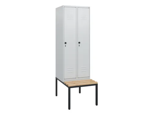 locker met bank,HxBxD 1950x600x815mm,2vak,vak B 300mm,draaigrendel