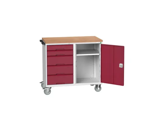 montagetafel 980x1050x600mm multiplexblad 5 laden kast front RAL3004