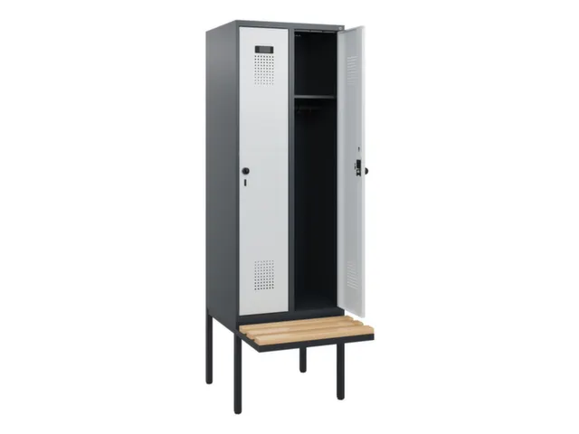 locker met bank,HxBxD 1950x600x815mm,2vak,vak B 300mm,draaigrendel