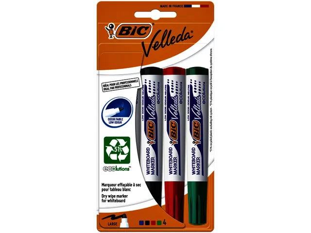 Feutre tableau blanc BIC Velleda 1704 ogive Large assorti blister 4 pi