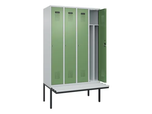 locker met bank,voor scheiding van kleding,HxBxD 2120x1200x815mm,4vak