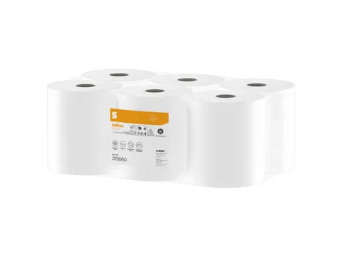 Rouleau essuie-mains Satino HiCycle 300m blanc 1 ép 6 rouleaux