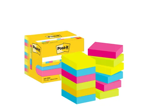 Memoblok 3M Post-it 653 38x51mm neon assorti kleur 12 stuks