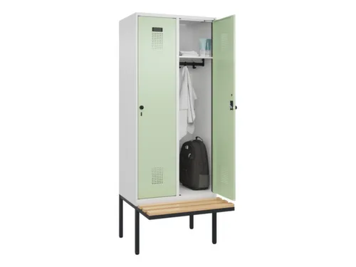 locker met bank,HxBxD 2120x800x815mm,2vak,vak B 400mm,draaigrendel