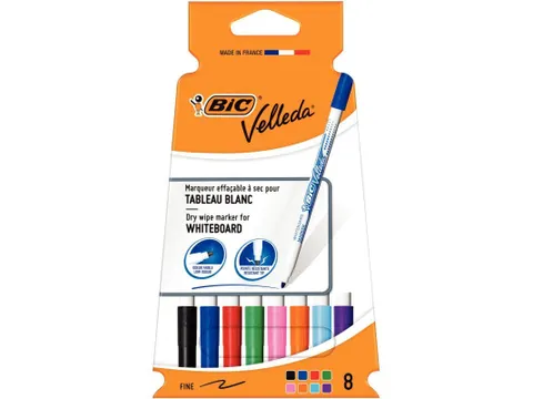 Whiteboardmarker Bic Velleda 1721 rond fijn 1.5mm assorti 8 stuks
