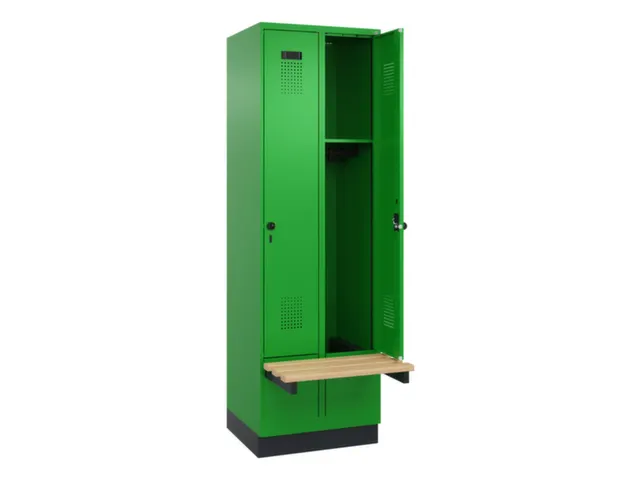 locker met bank,HxBxD 1950x600x815mm,2vak,vak B 300mm,draaigrendel