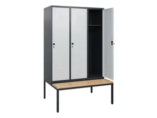 locker met bank,HxBxD 1950x1200x815mm,3vak,vak B 400mm,draaigrendel - 2