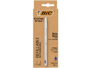 Balpen Bic Cristal Re-new medium zilver + 2 vullingen blauw - 1