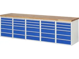 werkbank,HxBxD 890x3000x700mm,beukblad,draagverm. 750kg,5containers
