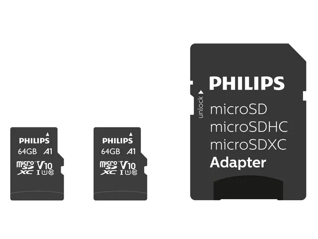 Geheugenkaart Philips micro SDXC Class 10 UHS-I U1 64GB 2 stuks