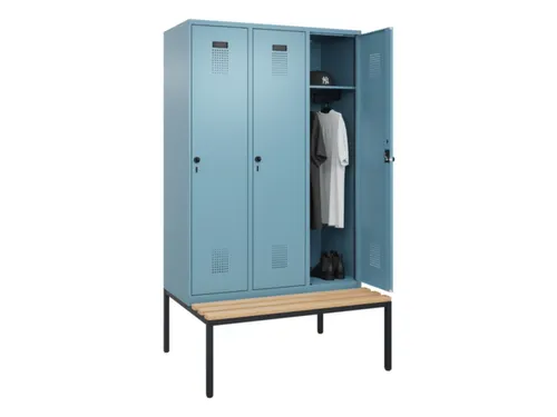locker met bank,HxBxD 2120x1200x815mm,3vak,vak B 400mm,draaigrendel