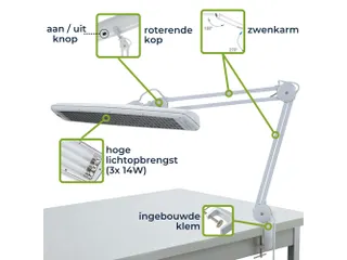 Verstelbare bureaulamp Led 3x14W Wit - 7