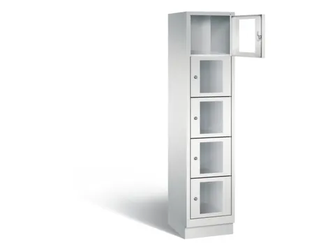 Lockerkast 1800x420x500mm 1x5 vakken Cilinderslot, Sokkel, RAL7035