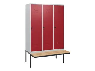 locker met bank,HxBxD 1950x1200x815mm,3vak,vak B 400mm,draaigrendel - 1