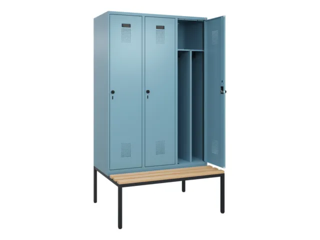 locker met bank,voor scheiding van kleding,HxBxD 2120x1200x815mm,3vak