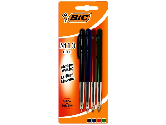 Balpen Bic M10 medium assorti blister à 4 stuks