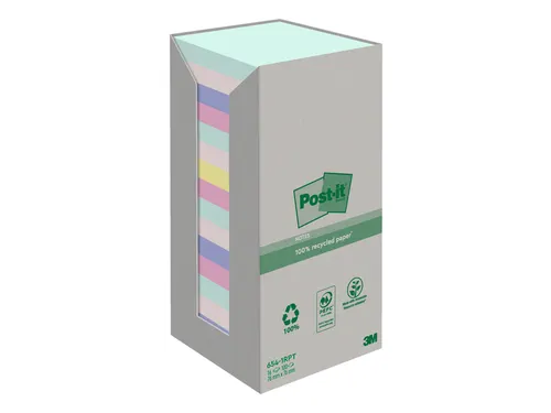 Memoblok 3m Post-it 654-1rpt 76x76mm 16 Stuks Recycled Assorti