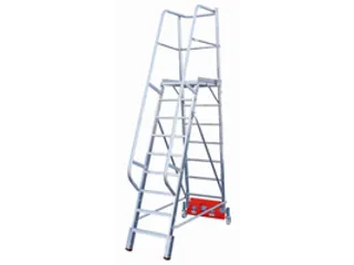 verrijdbare treden-platformladder,eenzijdig,9trede(n),stand H 2,1m - 2