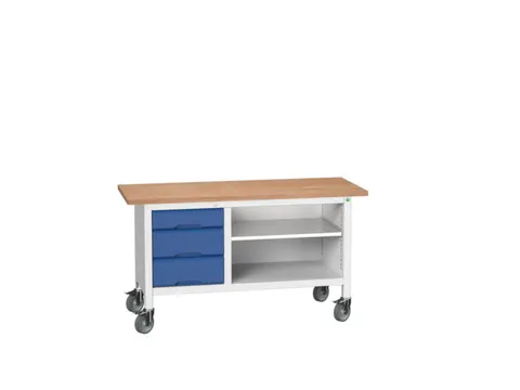 werkbank,HxBxD 830x1500x600mm,multiplexblad,uitrusting: 3laden,legbord