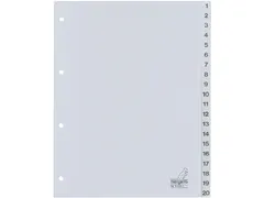 Tabbladen Kangaro A4 4-Gaats G420C 1-20 Genummerd Grijs Pp