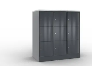 lockerkast 1255x1150x640mm 3x3 vakken RAL7021 front RAL7021 sokkel - 1