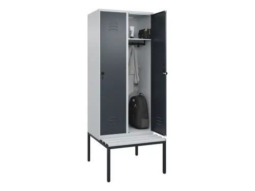 locker met bank,HxBxD 2120x800x815mm,2vak,vak B 400mm,draaigrendel