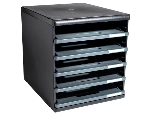 Exacompta Ladenblok Modulo met 5 Laden Open, Zwart/Grijs