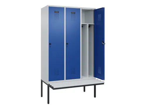 locker met bank,voor scheiding van kleding,HxBxD 2120x1200x815mm,3vak