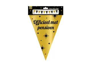 Slinger Folie vlaggen Party Flag Foil 'Pensioen' Goud-Zwart 30cmx10m - 2