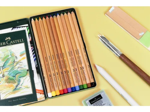 Pastelpotlood Faber-Castell Pitt metalen etui a 12 stuks