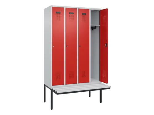 locker met bank,HxBxD 2120x1200x815mm,4vak,vak B 300mm,cilinderslot