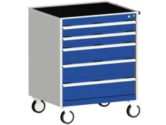 ladekast verrijdbaar 980x800x525mm 5laden romp RAL7035 front RAL5010
