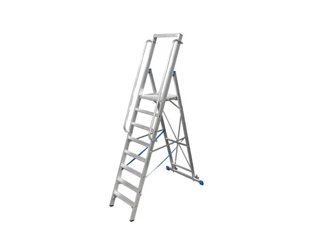 verrijdbare treden-platformladder eenzijdig 8treden stand H 1 9m