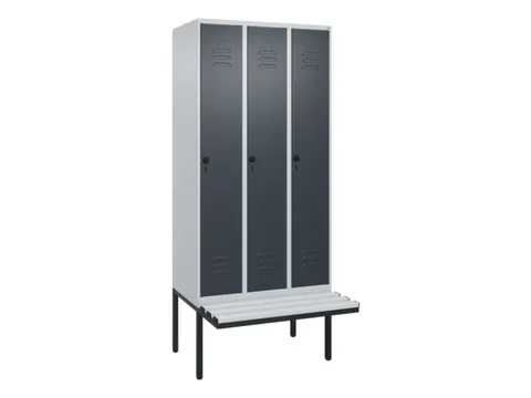 locker met bank,HxBxD 2120x900x815mm,3vak,vak B 300mm,draaigrendel
