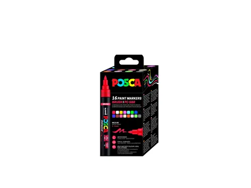Paintmarker Uni POSCA PC-5BR brushpunt M assorti 16st