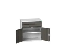 ladekast HxBxD 800x800x550mm 2laden 2deuren RAL7035 front RAL7016