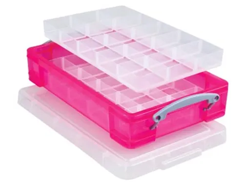Opbergdoos 4 Liter Transparant Roze Met Hobby Divider 30vak