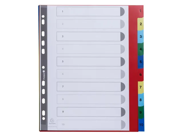 Bedrukte tabbladen numeriek assorti PP A4+ 10-delig 1-10 11-gaats
