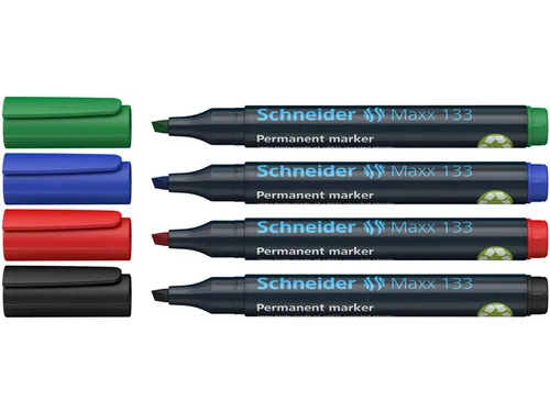 Permanent marker Schneider Maxx 133 schuin 1-4mm assorti 4 stuks