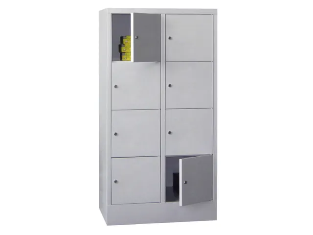 lockerkast,HxBxD 1518x800x500mm,2x4vakken,RAL7035,front RAL5012