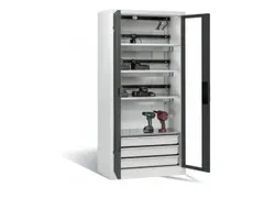 acculaadkast 1950x930x500mm 15stekkerdozen 230V ventilator fr. RAL7016