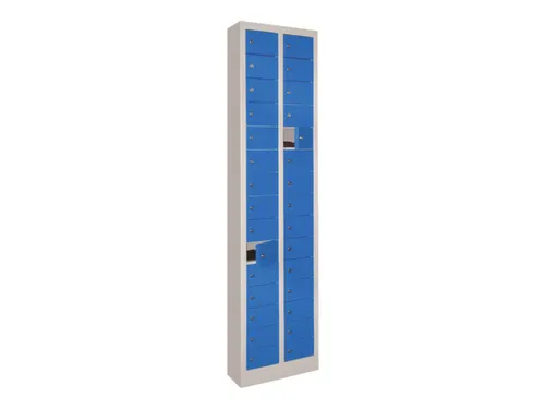 lockerkast,HxBxD 1950x460x200mm,2x15vakken,RAL7035,front RAL5010