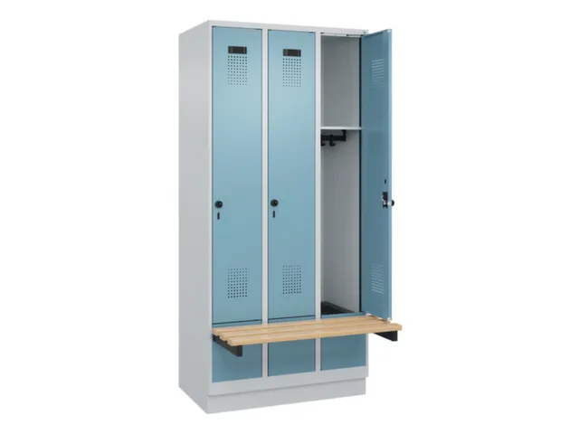 locker met bank,HxBxD 1950x900x815mm,3vak,vak B 300mm,draaigrendel