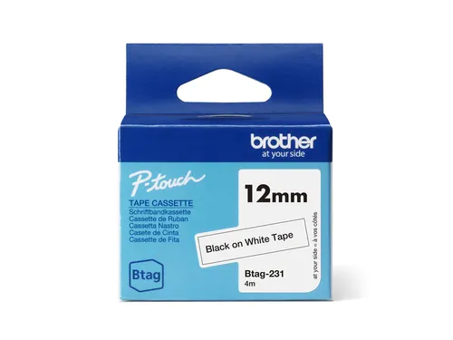 Labeltape Brother Ptouch Btag-231 12mm zwart op wit