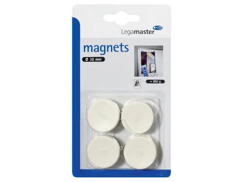 Magneet Legamaster 30mm 850gr wit 4 stuks