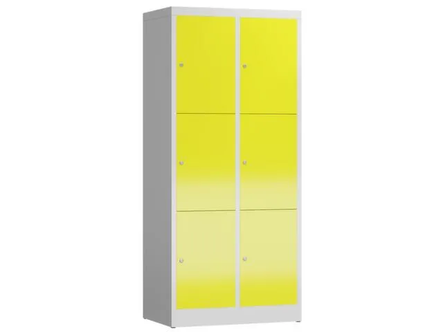 Lockerkast 1800x800x500mm 2x3 vakken cilinderslot, sokkel, RAL1018