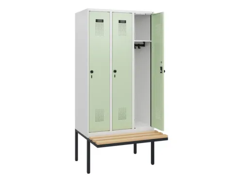 locker met bank,HxBxD 1950x900x815mm,3vak,vak B 300mm,draaigrendel