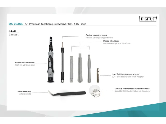 DIGITUS Fijnmechanica schroevendraaierset 115 delig