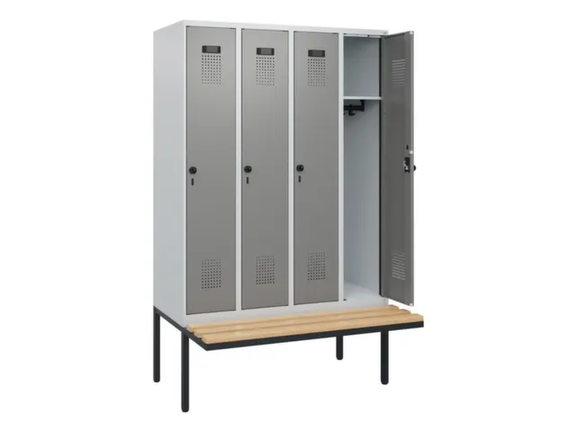 locker met bank,HxBxD 1950x1200x815mm,4vak,vak B 300mm,draaigrendel