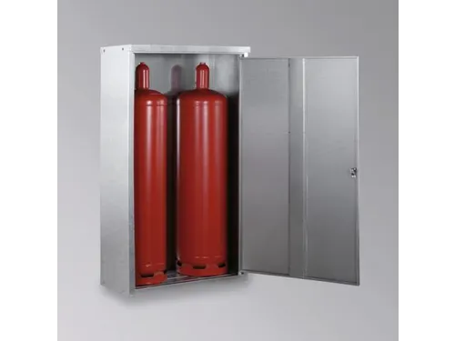 gasflessenkast,v. 2x33kg fles,HxBxD 1435x860x400mm,m. dak,vleugeldeur